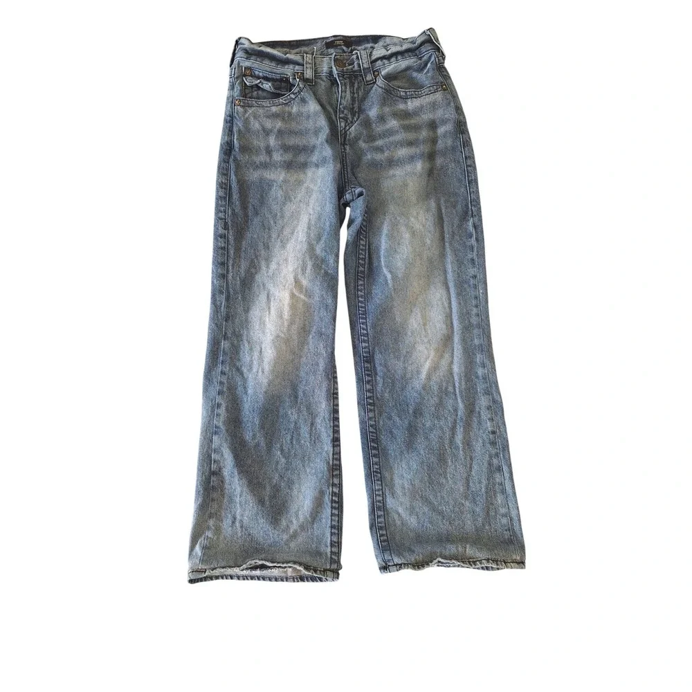 True Religion Vinny Ultra Baggy Jeans Blue Distressed Wide Leg Mens 28 x 29